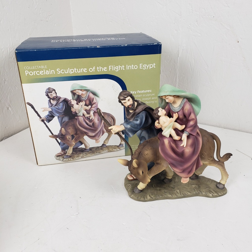 Porcelain Sculpture Flight Into Egypt Nativity Figurine Mary Joseph Baby Jesus